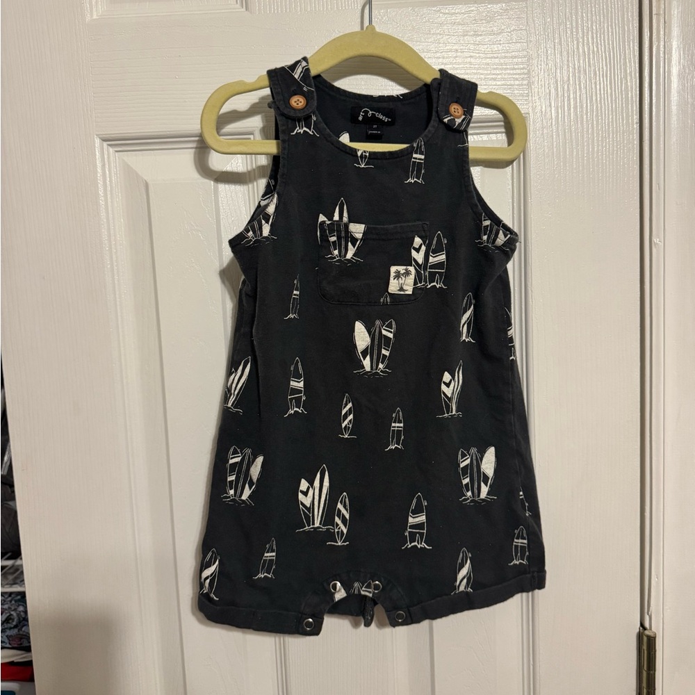 art class Black Romper with Surfboard Print
